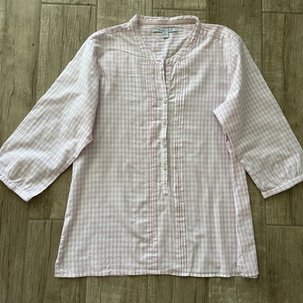 Victoria Hill Button Front Tunic Shirt Pink Gingham Long Sleeve‎ Cotton Size 14